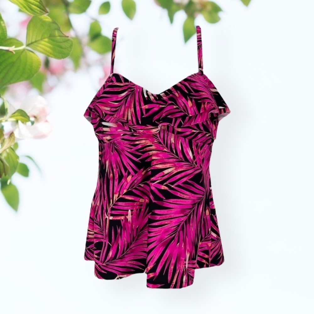 Pink Fern Leaves Tankini Top